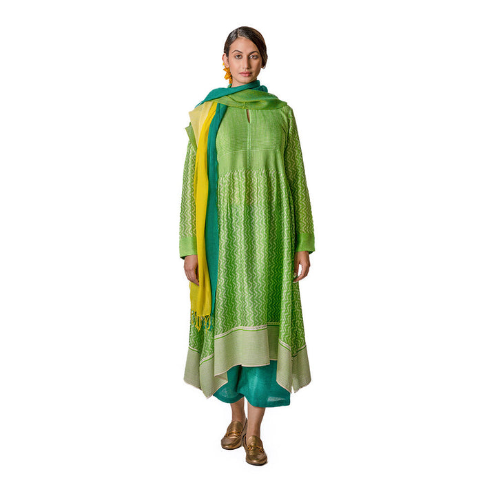 Krishna Mehta Green Asymmetric Chanderi Tunic