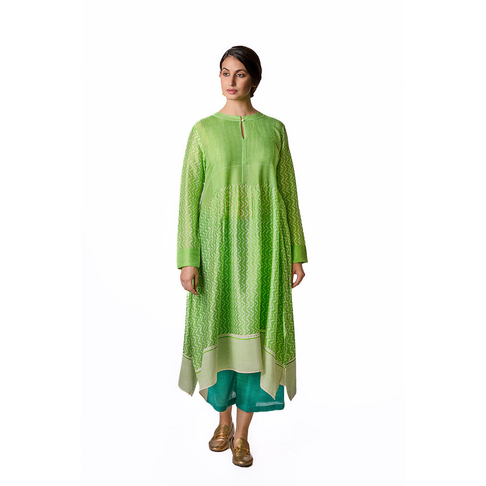 Krishna Mehta Green Asymmetric Chanderi Tunic