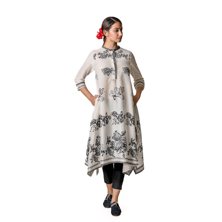 Krishna Mehta Off-White Chanderi Zig Zag Print Tunic