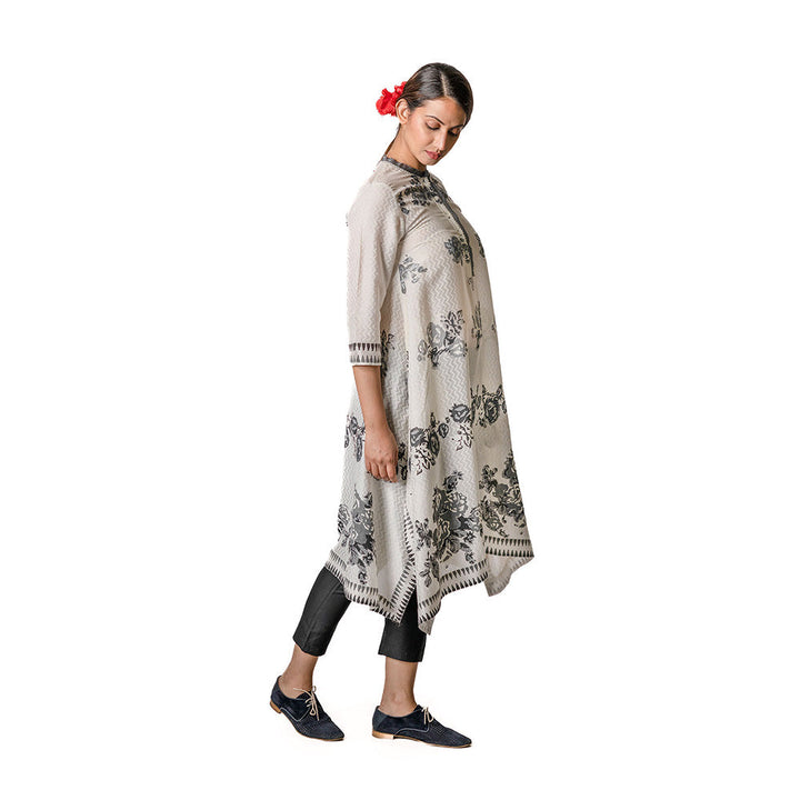 Krishna Mehta Off-White Chanderi Zig Zag Print Tunic