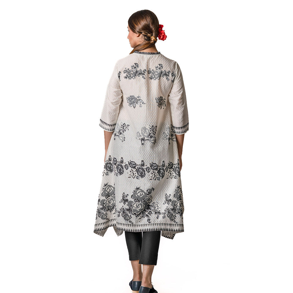 Krishna Mehta Off-White Chanderi Zig Zag Print Tunic