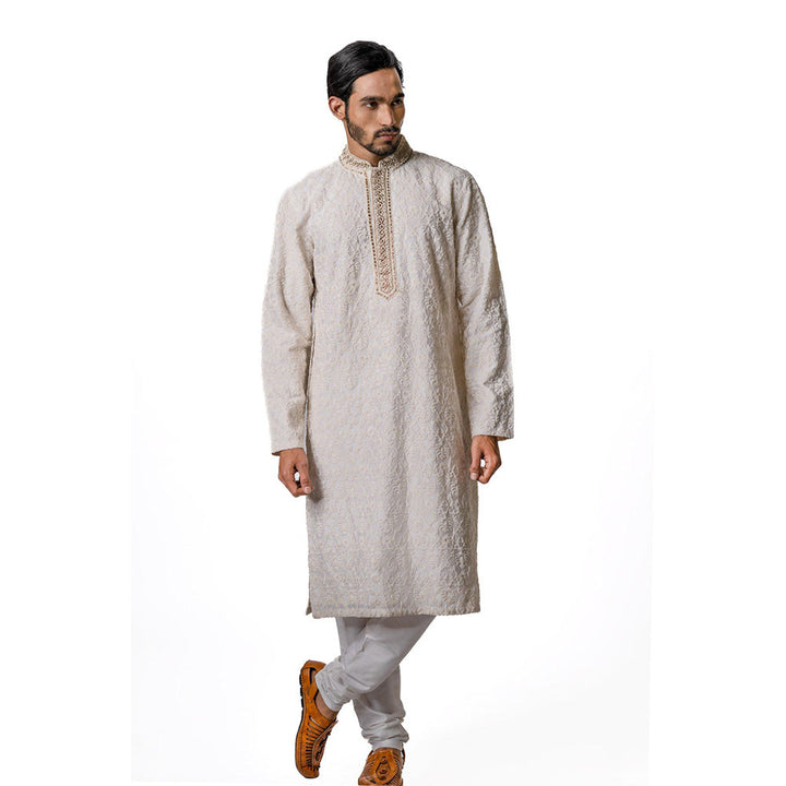 Krishna Mehta Off White Embroidered Kurta (Set of 2)