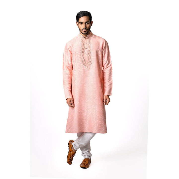 Krishna Mehta Peach Hand Block Printed Kurta (Set of 2)