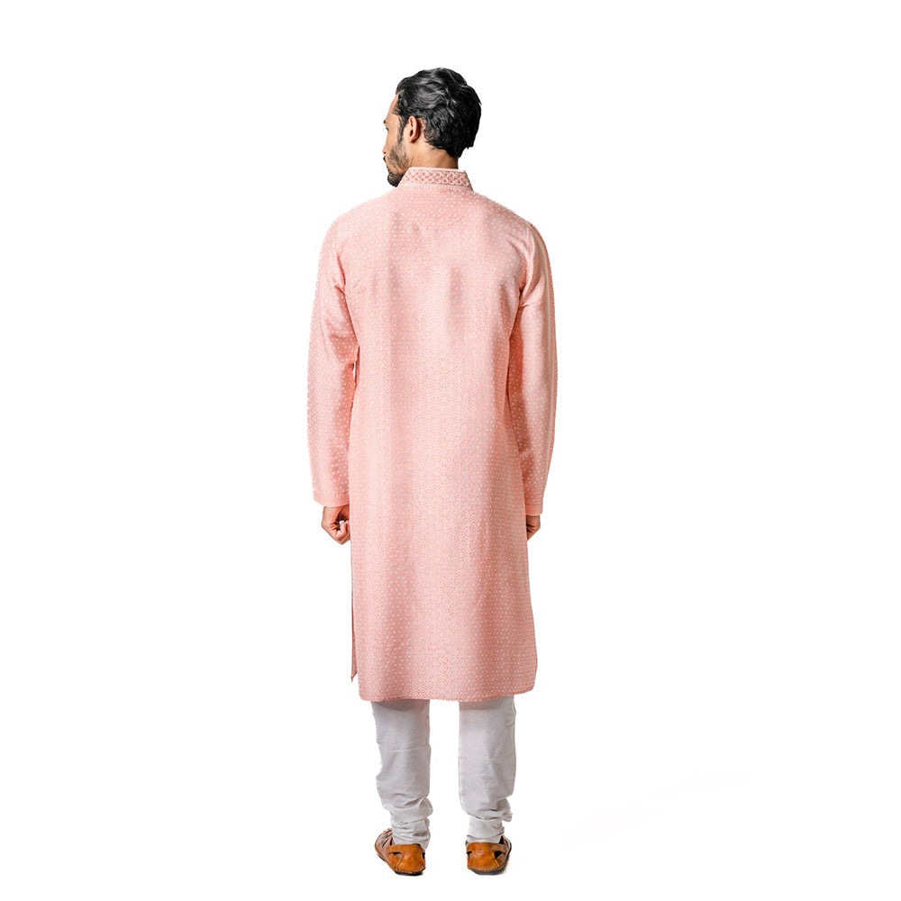 Krishna Mehta Peach Hand Block Printed Kurta (Set of 2)