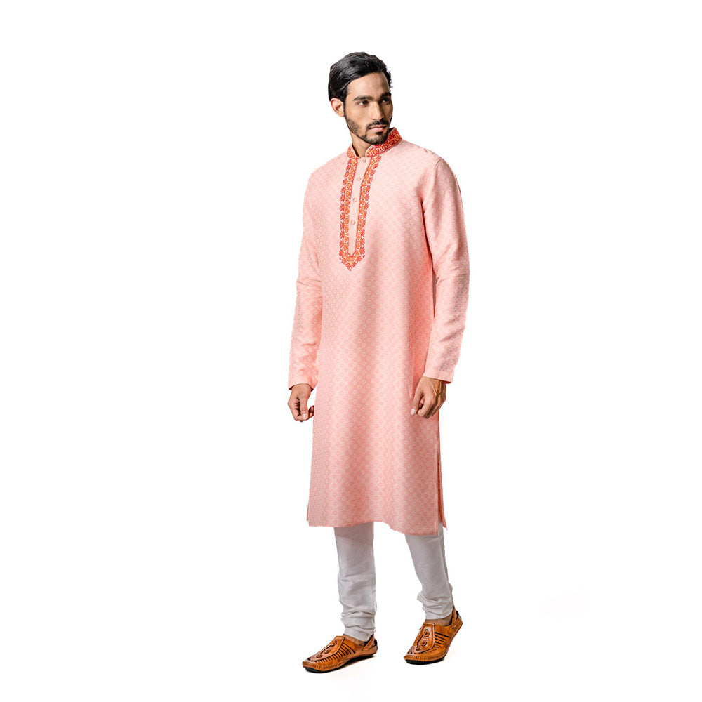 Krishna Mehta Pink Hand Block Printed Kurta (Set of 2)