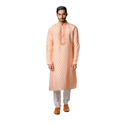 Krishna Mehta Peach Hand Block Printed Kurta (Set of 2)