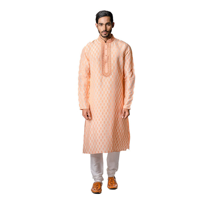 Krishna Mehta Peach Hand Block Printed Kurta (Set of 2)