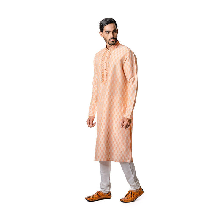 Krishna Mehta Peach Hand Block Printed Kurta (Set of 2)