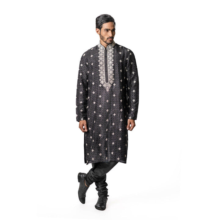 Krishna Mehta Black All Over Printed Mirror Work Kurta (Set of 2)