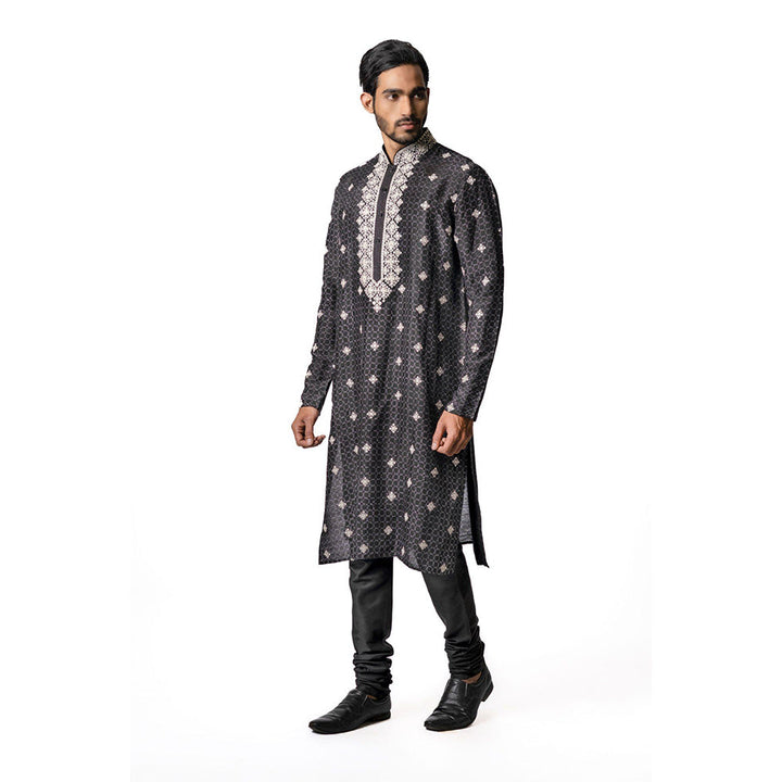 Krishna Mehta Black All Over Printed Mirror Work Kurta (Set of 2)