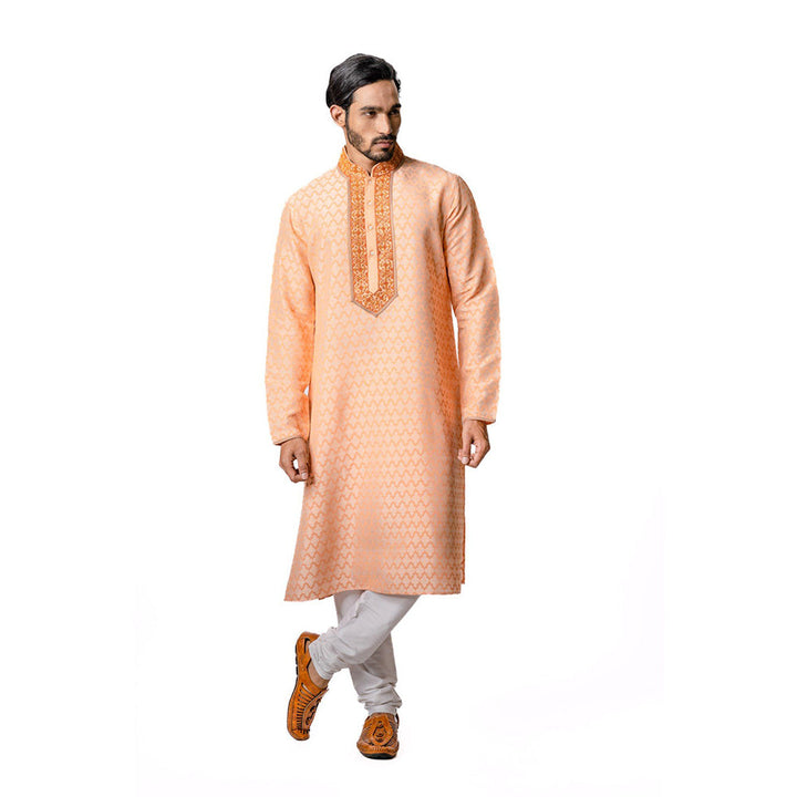 Krishna Mehta Peach Hand Block Printed Kurta (Set of 2)