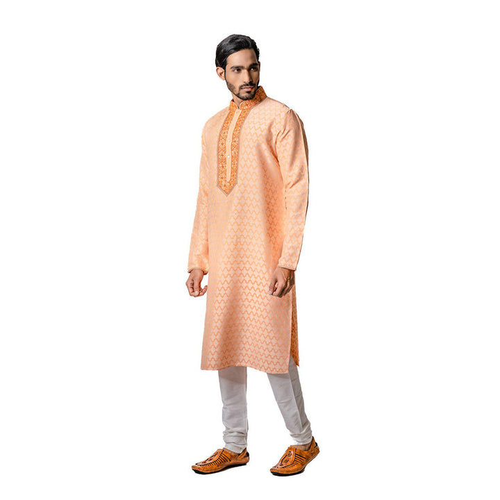 Krishna Mehta Peach Hand Block Printed Kurta (Set of 2)