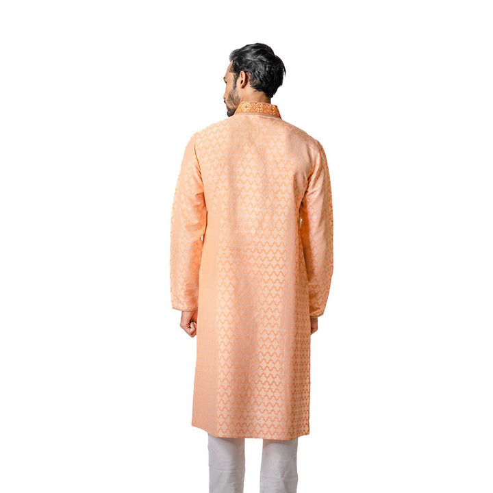 Krishna Mehta Peach Hand Block Printed Kurta (Set of 2)