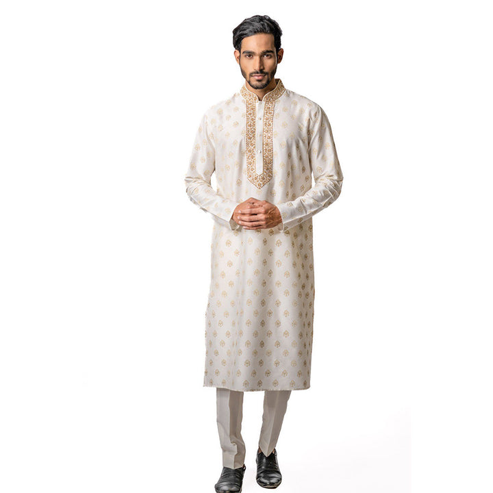 Krishna Mehta Off White Printed Kurta (Set of 2)