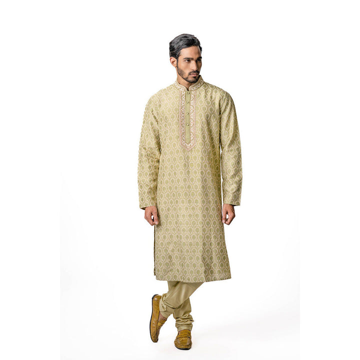 Krishna Mehta Olive Hand Block Printed Kurta (Set of 2)