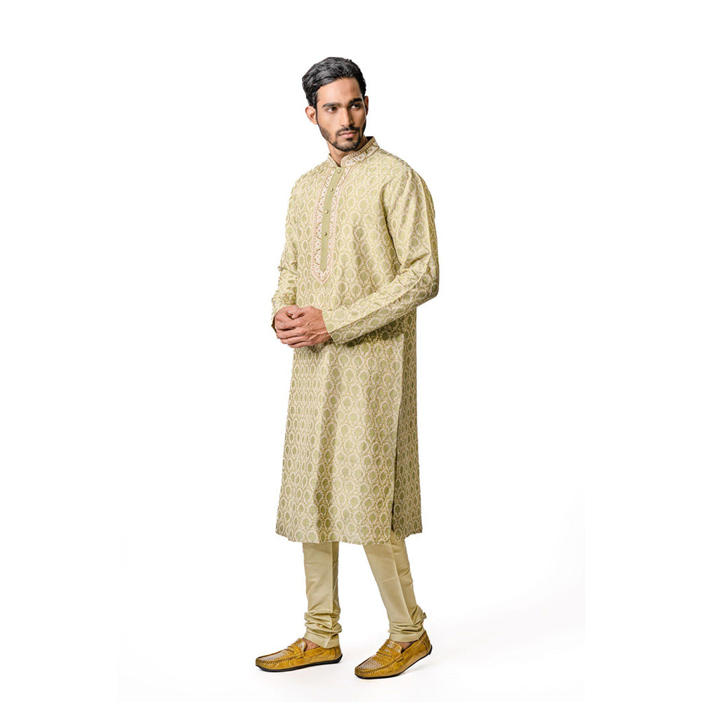 Krishna Mehta Olive Hand Block Printed Kurta (Set of 2)