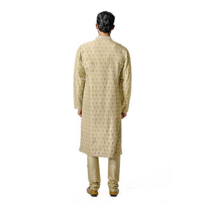 Krishna Mehta Olive Hand Block Printed Kurta (Set of 2)