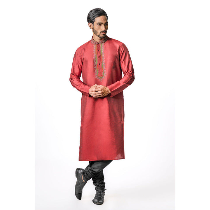 Krishna Mehta Maroon Hand Embroidered Kurta (Set of 2)