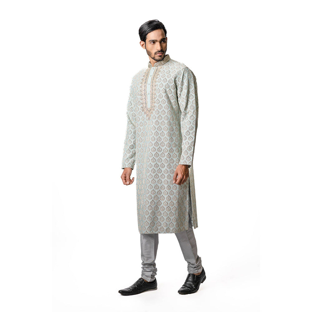 Krishna Mehta Sky Blue Hand Embroidered Kurta (Set of 2)