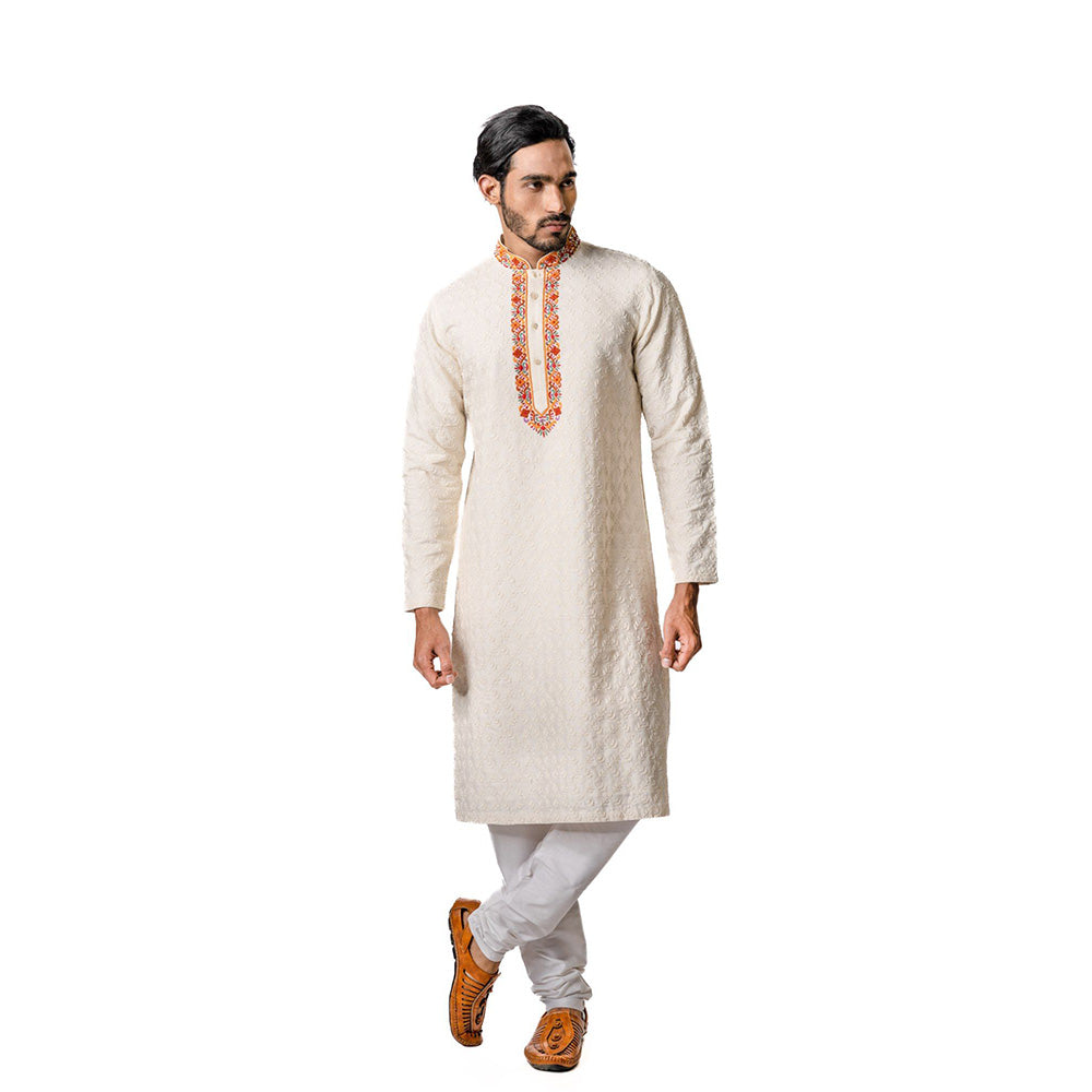 Krishna Mehta Cream Zardosi Embroidered Kurta (Set of 2)