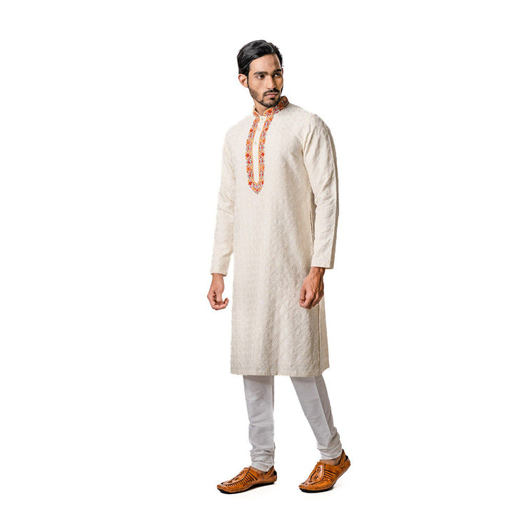 Krishna Mehta Cream Zardosi Embroidered Kurta (Set of 2)