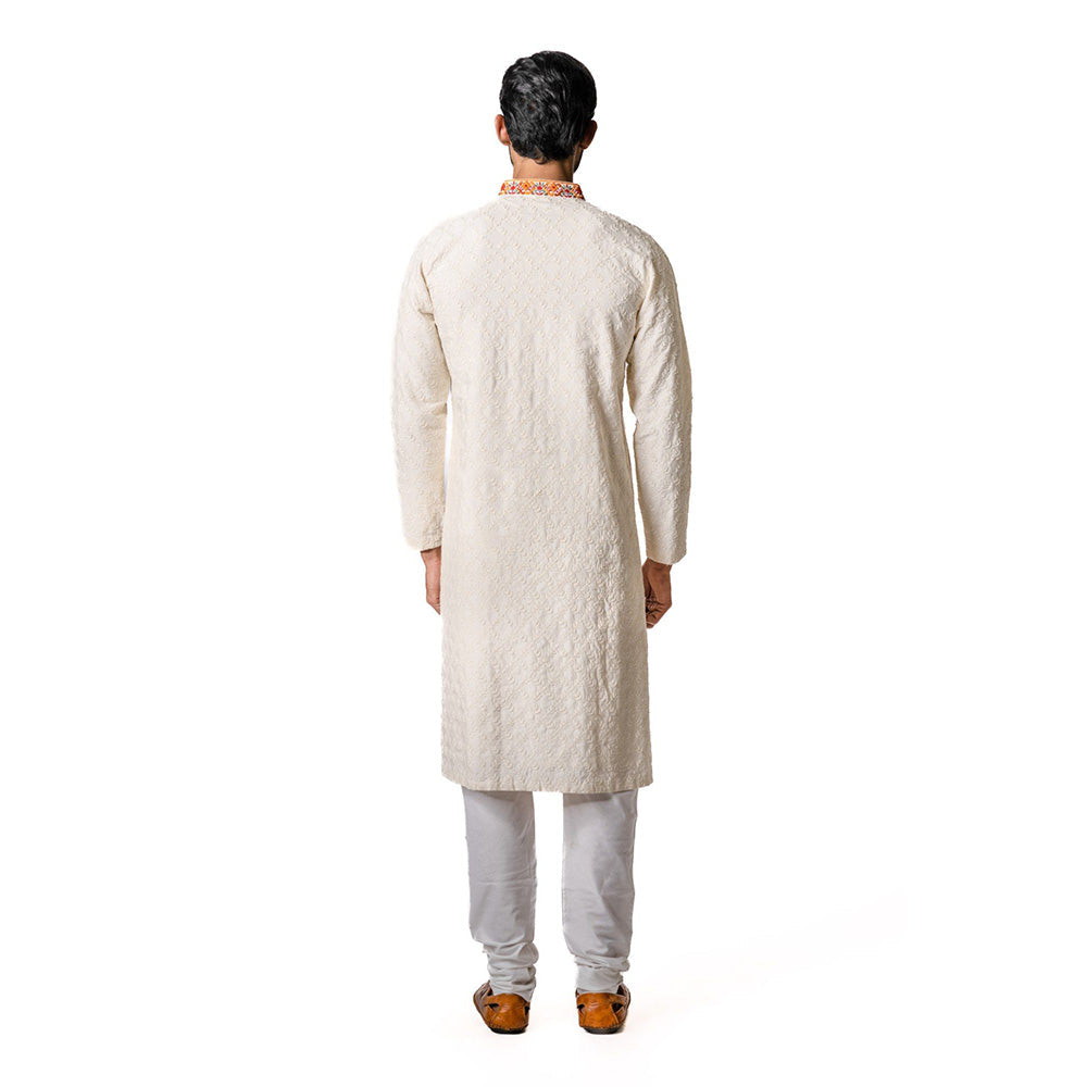 Krishna Mehta Cream Zardosi Embroidered Kurta (Set of 2)