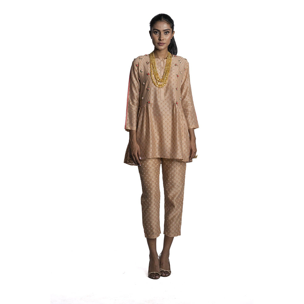 Krishna Mehta Beige Printed Chanderi Tunic (Set of 2)