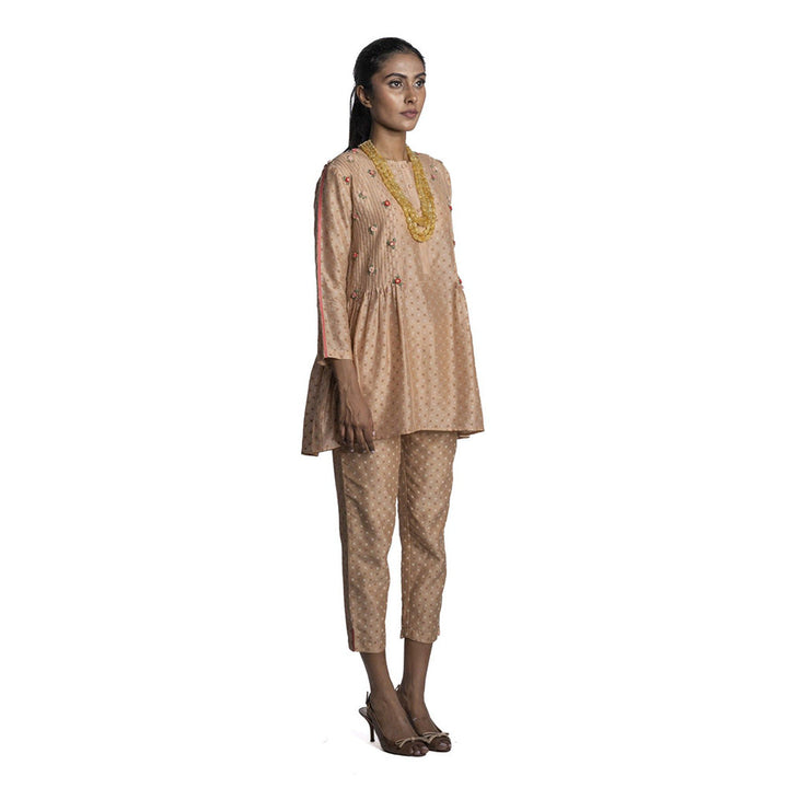 Krishna Mehta Beige Printed Chanderi Tunic (Set of 2)