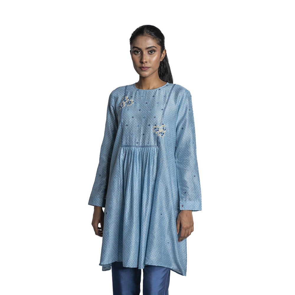 Krishna Mehta Sky Blue Chanderi Printed Tunic (Set of 2)