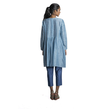 Krishna Mehta Sky Blue Chanderi Printed Tunic (Set of 2)