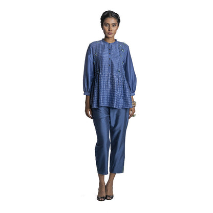 Krishna Mehta Blue Chanderi Printed Tunic (Set of 2)