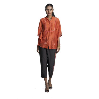 Krishna Mehta Rust Chanderi Block Printed Tunic (Set of 2)