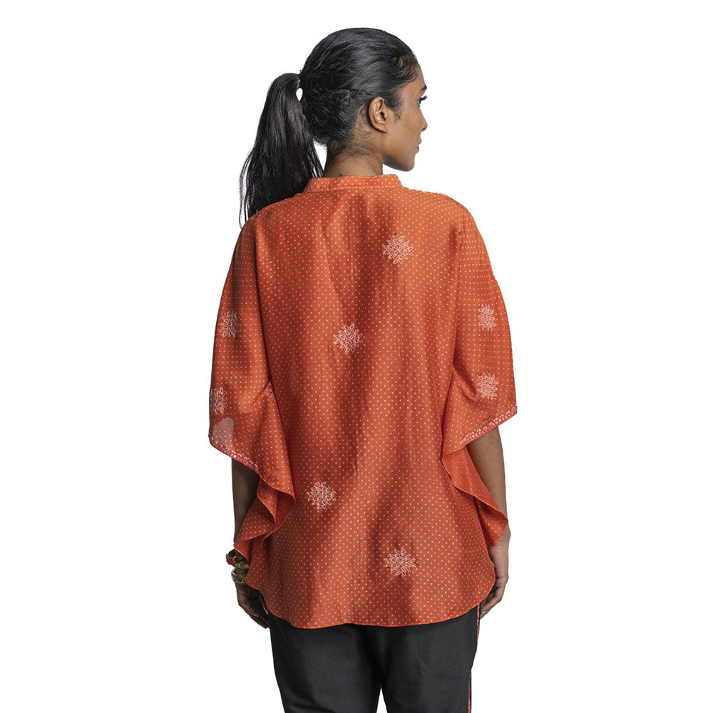 Krishna Mehta Rust Chanderi Block Printed Tunic (Set of 2)