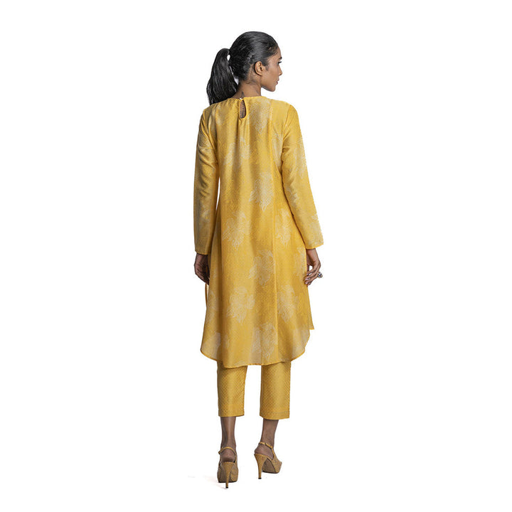 Krishna Mehta Yellow Chanderi Floral Printed Kurta (Set of 2)