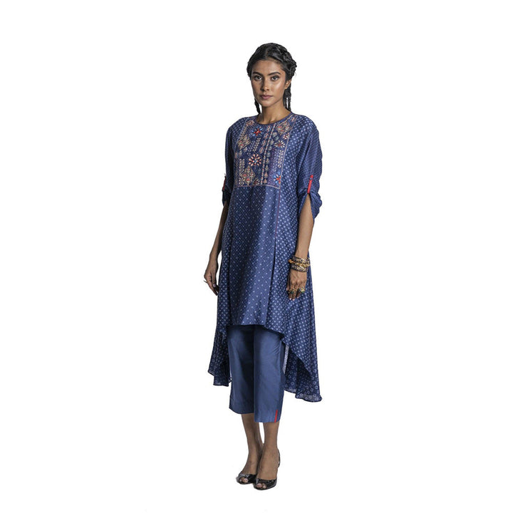 Krishna Mehta Blue Chanderi Asymmetric Kurta (Set of 2)