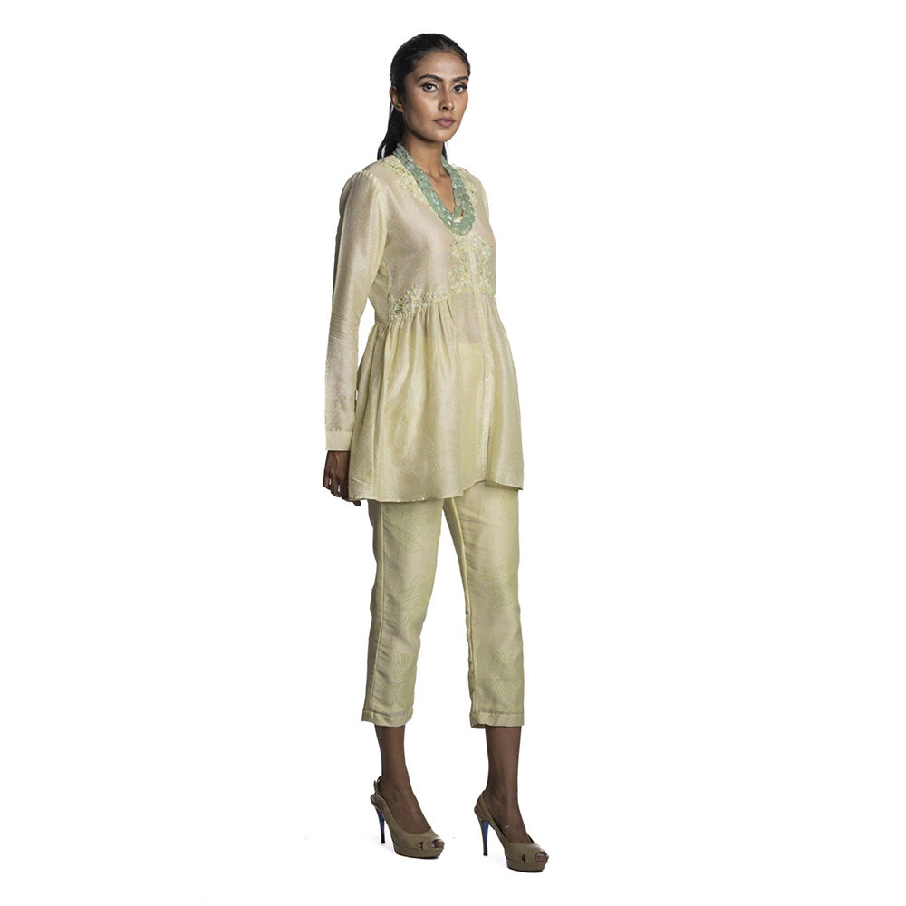 Krishna Mehta Pista Green Chanderi Embroidered Tunic (Set of 2)