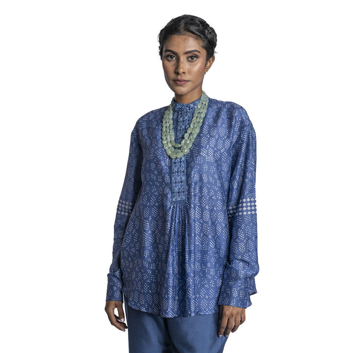 Krishna Mehta Blue Chanderi Printed Tunic (Set of 2)