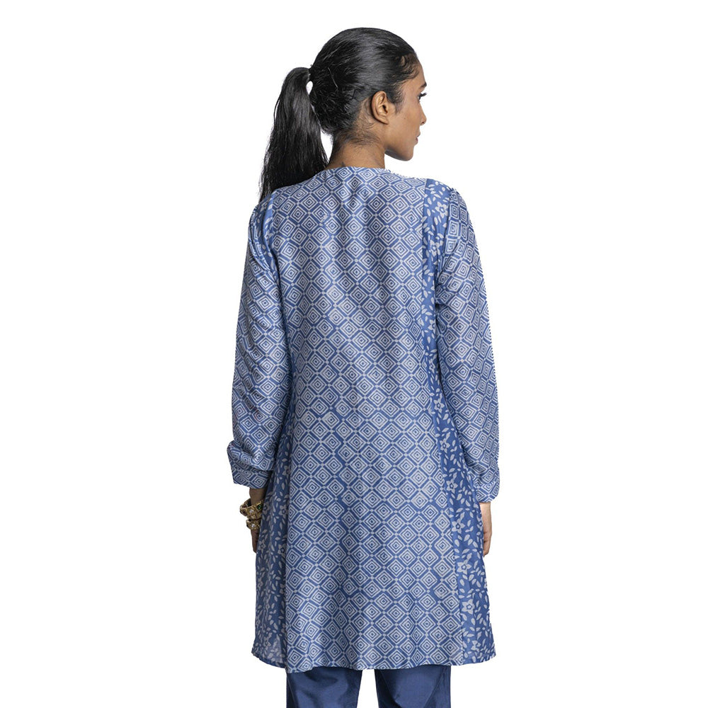 Krishna Mehta Blue Chanderi Floral Printed Tunic (Set of 2)