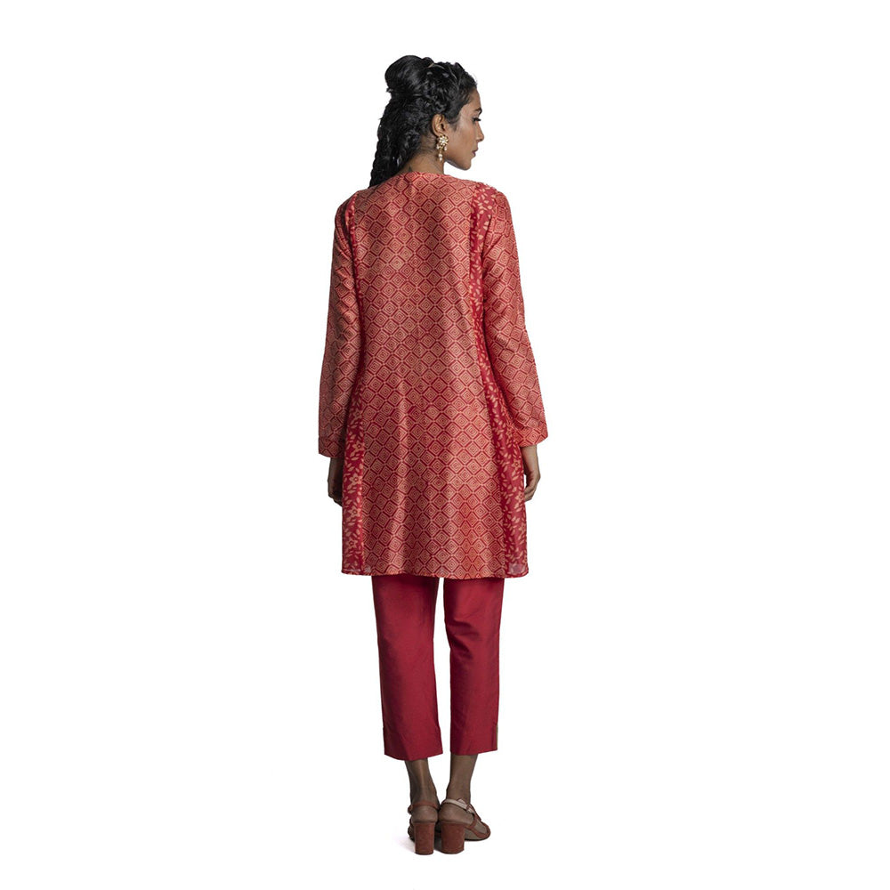 Krishna Mehta Red Chanderi Floral Printed Tunic (Set of 2)