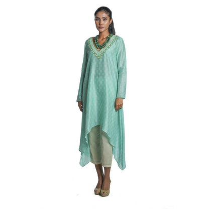 Krishna Mehta Light Green Chanderi Kurta (Set of 2)