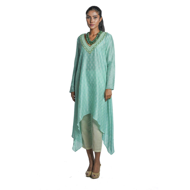 Krishna Mehta Light Green Chanderi Kurta (Set of 2)