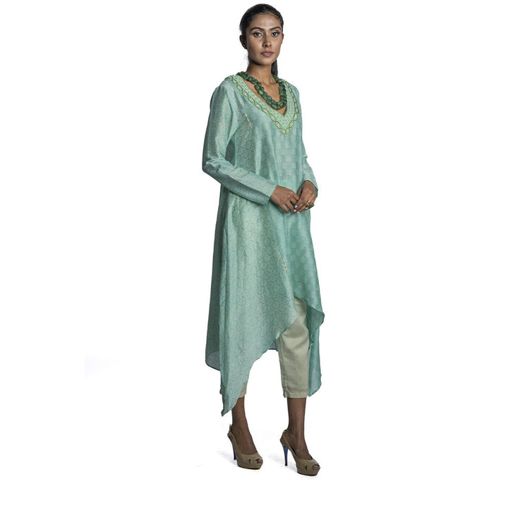 Krishna Mehta Light Green Chanderi Kurta (Set of 2)