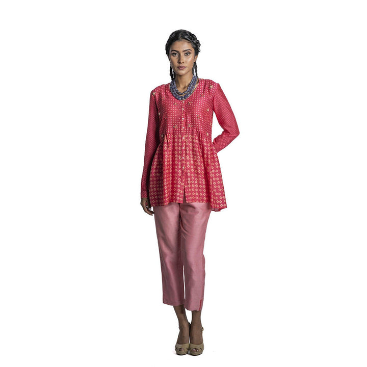 Krishna Mehta Pink Chanderi Printed Tunic (Set of 2)