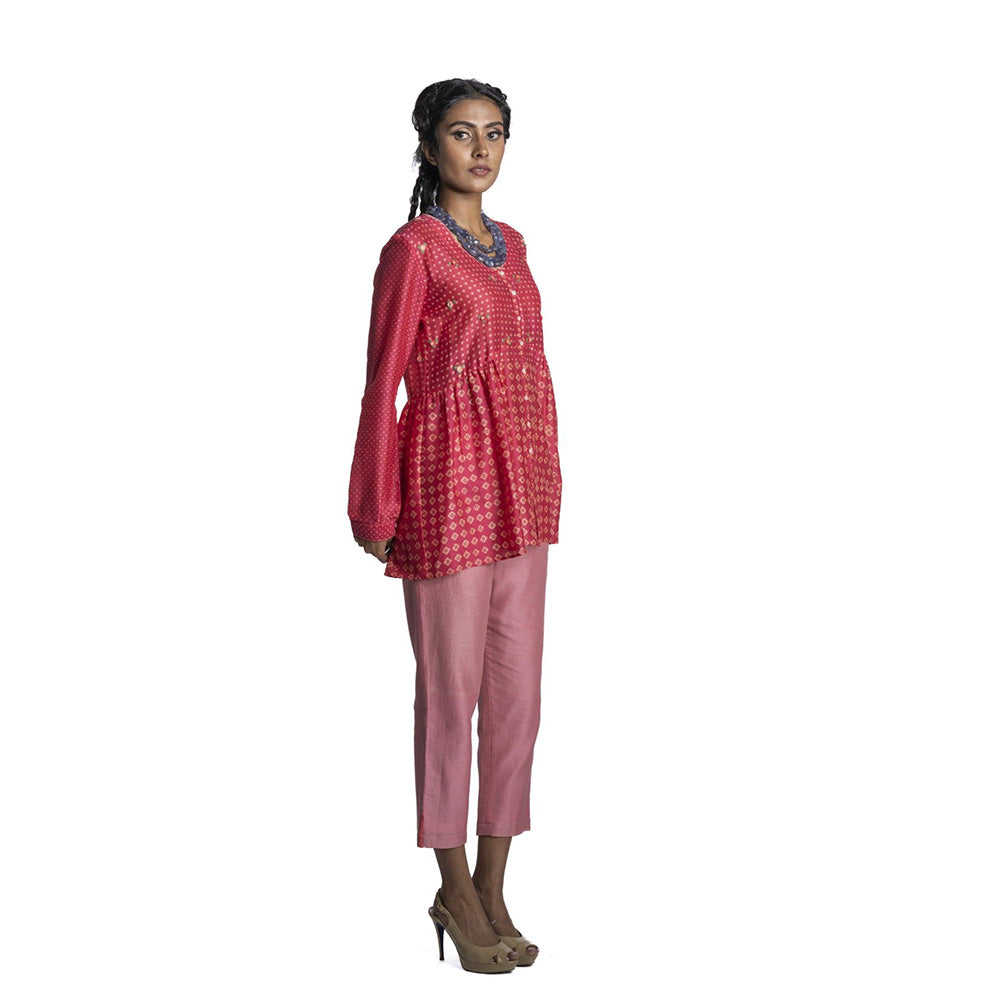 Krishna Mehta Pink Chanderi Printed Tunic (Set of 2)