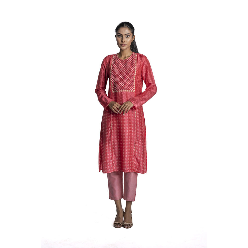 Krishna Mehta Pink Chanderi Long Kurta (Set of 2)
