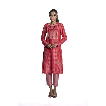 Krishna Mehta Pink Chanderi Long Kurta (Set of 2)