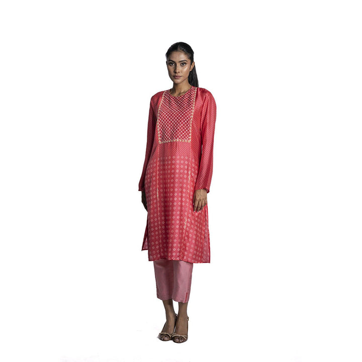 Krishna Mehta Pink Chanderi Long Kurta (Set of 2)