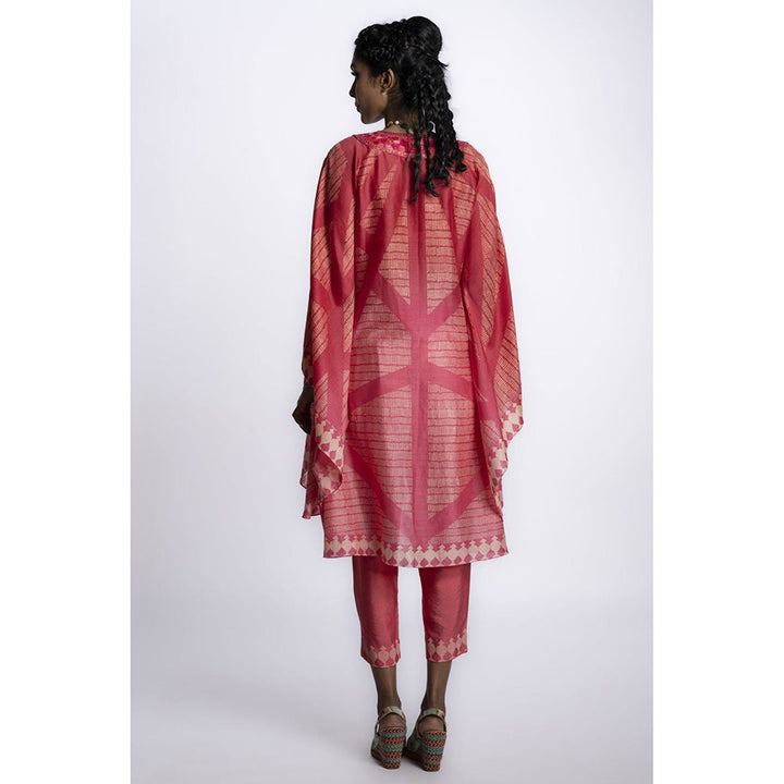 Krishna Mehta Pink Chanderi Printed Kaftan (Set of 2)