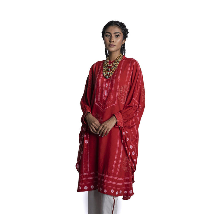 Krishna Mehta Red Printed Chanderi Kaftan (Set of 2)