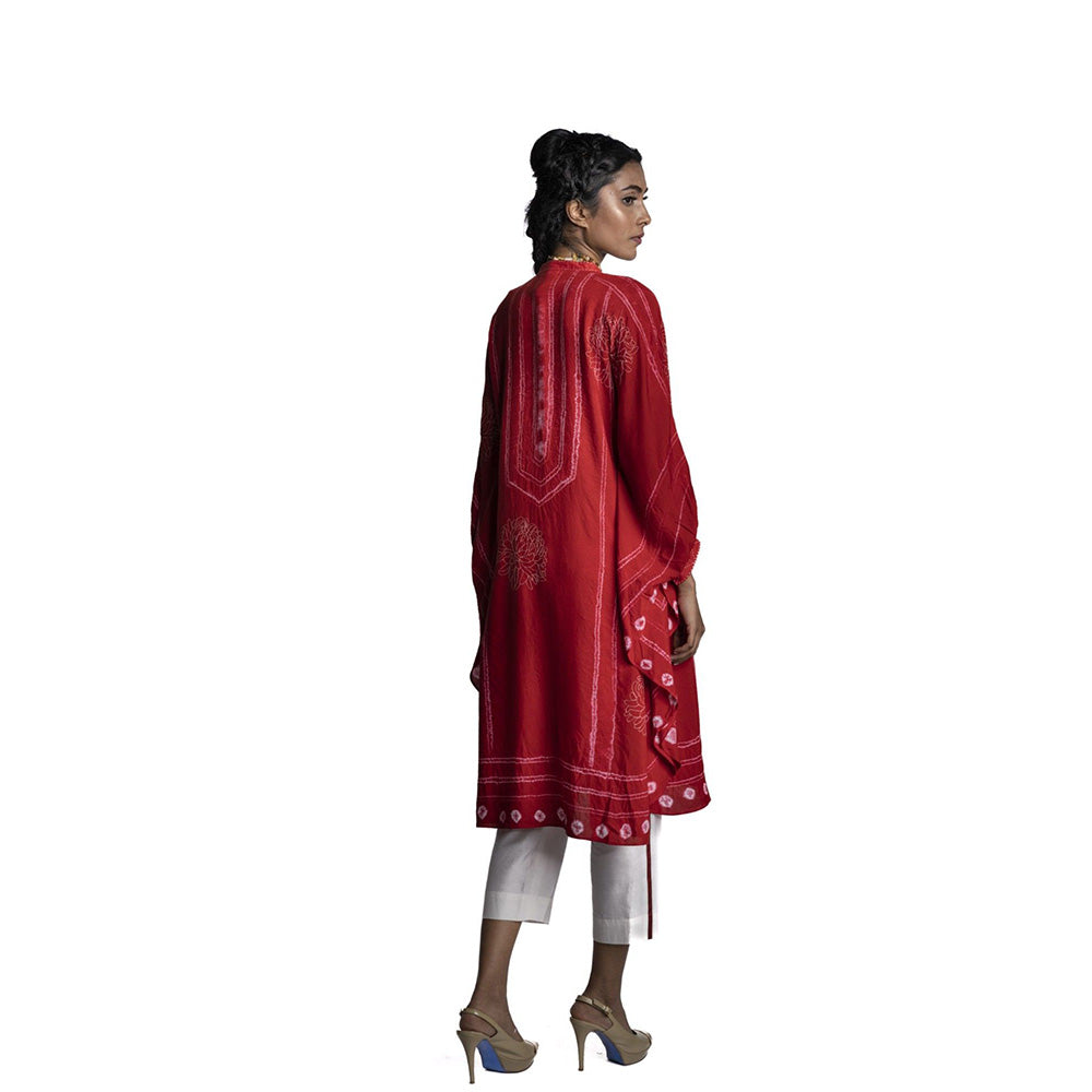 Krishna Mehta Red Printed Chanderi Kaftan (Set of 2)